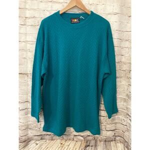 Vintage YFSC Shirt Womens Large Teal Blue Knit 80s ChevronTextured Stretch Flowy